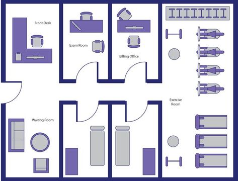 Therapy Office Layout, Physical Therapy Room, Therapy Room Ideas, Physical Therapy Office, Physiotherapy Room, Rehabilitation Center Architecture, Physio Clinic, Office Layout Plan, Massage Therapy Rooms