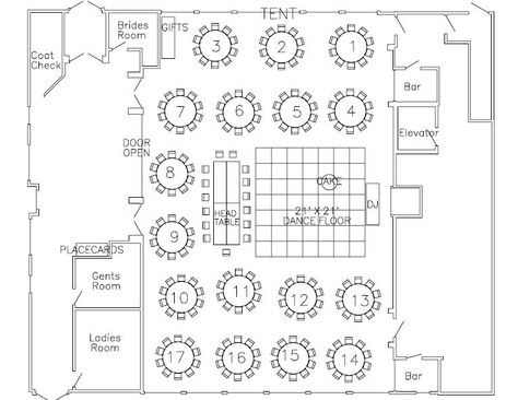 Interesting ballroom layout with head table keep the bride and groom in the middle of it all. Great idea for a big wedding. Ballroom Layout, Wedding Reception Floor Plan, Reception Floor Plan, Wedding Table Layouts Floor Plans, Floor Plan Template, Reception Table Layout, Wedding Reception Tables Layout, Wedding Floor Plan, Ballroom Design