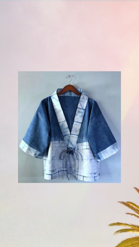 Indigo kimono hand sewn by costumer, seamstress Staefanie Cryton in our Natural dye group online course. Los Angeles. Indigo Kimono, Shibori Fashion, Shibori Textiles, Itajime Shibori, Shibori Designs, Shibori Techniques, Silk Pocket Square, Dyeing Techniques, Indigo Dye