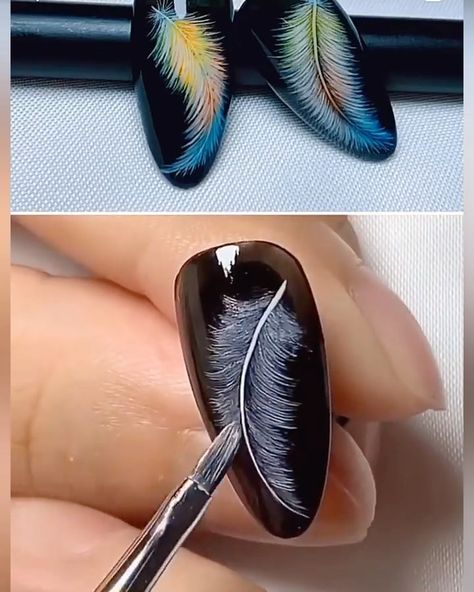 Feather Nail Design, Feather Nail Designs, Feather Nail, Bright Summer Acrylic Nails, Feather Nail Art, Feather Nails, Nail Design Video, Nail Art Techniques, Nagel Tips