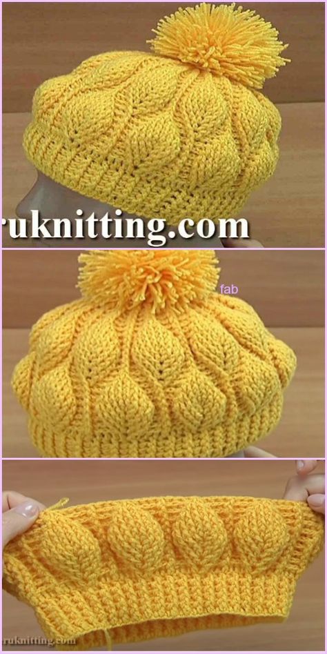 Crochet 3D Leaf Stitch Hat Free Patterns Crochet Beret Pattern, 3d Leaves, Crochet Baby Cap, Knitting Quilt, Crochet Baby Hat Patterns, Crochet Beret, Baby Hat Patterns, Crochet Hat Free, Crochet Beanie Hat