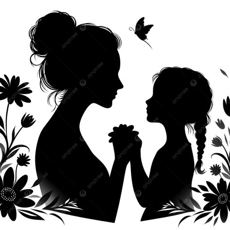 Mother And Daughter Silhouette Tattoo, Mom And Daughter Black And White, Mother And 3 Daughters Art, Mother Daughter Art Drawing, Mother Daughter Silhouette Tattoo, Mother Daughter Drawing Sketches, Metaphorical Drawings, Mother And Daughter Sketch, Mother Daughter Art Sketch