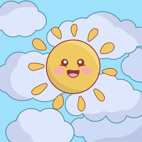 Sunny sky sun with clouds cartoon vector... | Premium Vector #Freepik #vector #cartoon Cloudy Day Drawing, Sunny Day Drawing, Sunny Day Cartoon, Sunny Drawing, Sunny Illustrations, Sky Cartoon, Sun Cartoon, Cloud Cartoon, Speed Draw