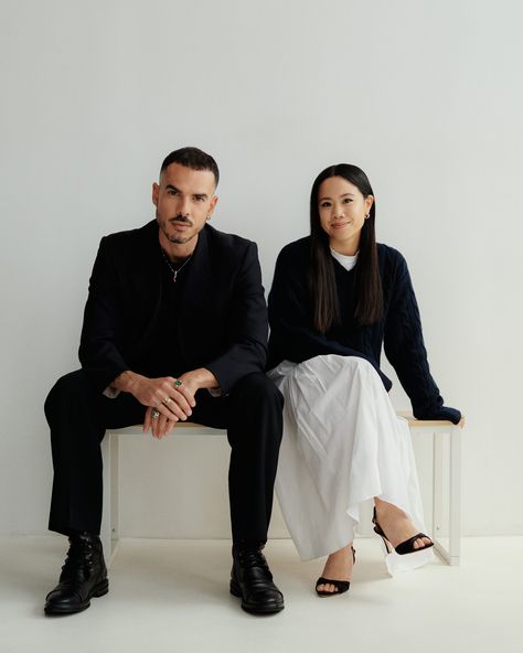 Introducing our new Co-Creative Directors Valerio Bava and Coco Fong. The dynamic duo, will be working together to build upon our existing aesthetic and propel the brand forward into exciting new territory. Read more about the creative duo on our website journal #MaloneSouliers Duo Branding Photoshoot, Creative Director Photoshoot, Director Photos, Promo Photoshoot, Raf Simons Sneakers, Duo Pics, Faye Wong, Business Photography, Barbie Shoes