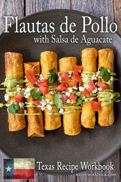 Homemade flautas de pollo are far superior to those frozen store-bought things with the mystery meat in them. They're also easy to make. #flautas #mexican #tortillas via @recipeworkbook Best Flautas Recipe, Authentic Flautas Recipe, Mexican Flautas Recipe Chicken, Chicken Flautas Recipe Mexican, Homemade Flautas, How To Make Flautas, Beef Flautas, Mexican Tortillas, Flautas Recipe