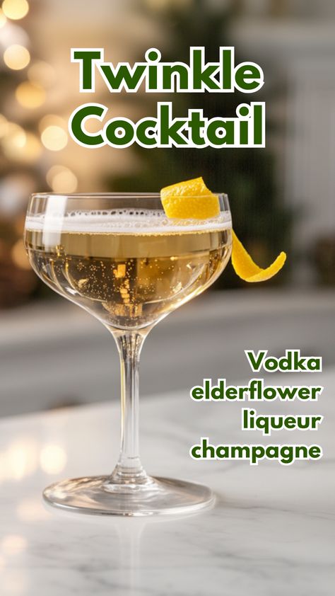 The Twinkle Cocktail is an elegant, floral drink that combines chilled vodka with a touch of elderflower liqueur, topped with sparkling Champagne. Finished with a lemon twist, this cocktail is refreshing and perfect for celebrating special occasions.
#twinklecocktail #christmascocktails #christmasdrinks via @mybartender Floral Drink, Champagne Recipes Cocktails, Lemon Cocktail, Champagne Drinks, Cocktail Party Food, Sparkling Champagne, Lemon Twist, Yummy Alcoholic Drinks, Tasty Drinks