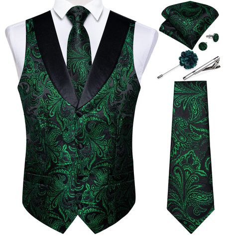 PRICES MAY VARY. silk Imported Button closure 【Mens Suit Vest Set】Paisley Waistcoat+Necktie+Pocket Square+Cufflinks+Lapel Pin+Tie Clip+.Same design,perfect match.Not only for personal use, but also excellent gifts to your loved ones on holidays as Christmas, Valentine's Day, Thanksgiving Day,Father's Day, New Yea,Anniversary,birthday ect. 【Stylish Design】The mens paisley vest is feature with Sleeveless,V-Neck,Shawl Collar,Single Breasted,Adjustable Waist Strap,Two Real Pockets,4/5 buttons.Classy Mens Suit Vest, Dress Vest, Vest Set, Green Paisley, Tie Set, Suit Vest, Pocket Square, Necktie, Father's Day