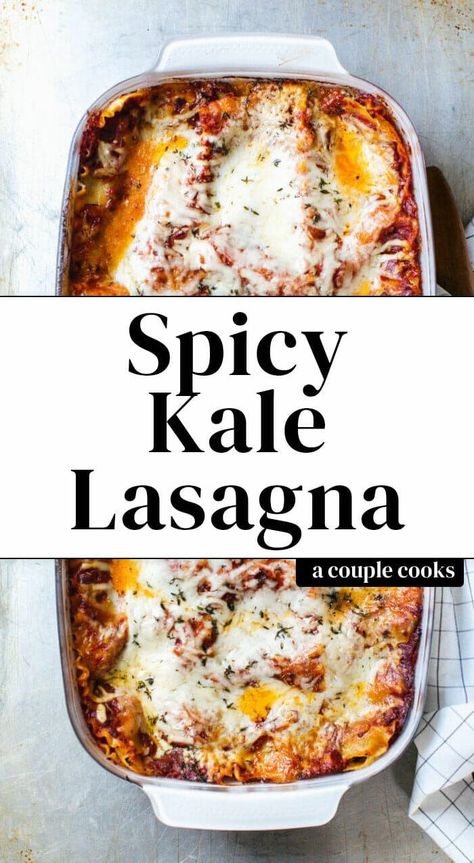 Spicy Kale Lasagna – A Couple Cooks Kale Lasagna, Vegetarian Italian Recipes, A Couple Cooks, Vegetarian Italian, Italian Chopped Salad, Cooking Quotes, Vegetarian Lasagna, Gluten Free Noodles, Couple Cooking