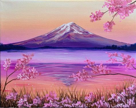 Round Paintings, Pinots Palette Paintings, Awesome Paintings, Digital Art Programs, Pinots Palette, Cherry Blossom Painting, Painting Parties, Mont Fuji, Best Paint