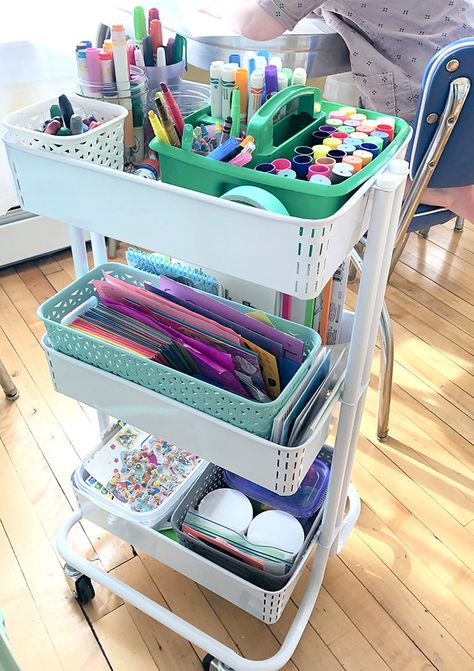 3 BEST Tips to Maintain a Kids' Art Space - The Artful Parent Art Cart For Kids, Kids Art Corner, Kitchen Cleaning Schedule, Organize Art Supplies, Bedroom Cleaning Hacks, Kids Art Storage, Cleaning Bedroom, Raskog Cart, Kids Art Space