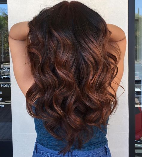 Chocolate Brown Balayage For Black Hair Dark Auburn Hair Color, Pelo Chocolate, Jessica Davis, Dark Auburn Hair, Balayage Hairstyle, Auburn Balayage, Auburn Highlights, Balayage Hair Dark, Black Hair With Highlights