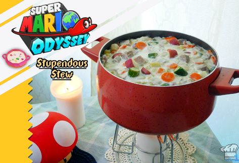 The pride of the Luncheon Kingdom and straight from Mount Volbano itself, you know I couldn’t stay away from this one for long! Although it may look like a normal chowder there’s defini… Super Mario Recipes, Mario Themed Dinner, Mario Dinner, Mario Recipes, Super Mario Food, Pokemon Sweets, Mario Food, Video Game Food, Fiction Food