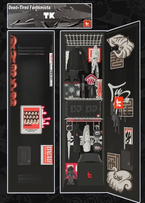 toni kensa locker v3! let me know which of my 3 TK locker themes is your favorite :) Splatoon Toni Kensa, Splatoon 3 Lockers, Splatoon 3 Locker Ideas, Splatoon Fits, Splatoon Locker Ideas, Toni Kensa, Splatoon Outfits, Locker Themes, Splatoon Reference