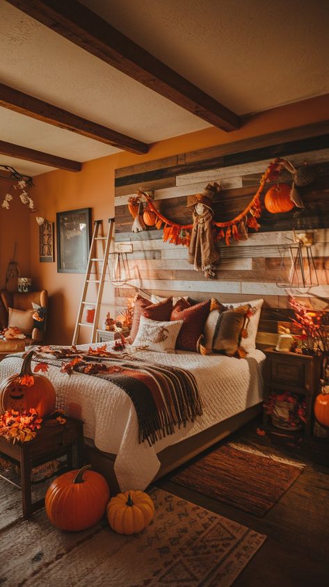 Embrace the magic of fall by turning your bedroom into a cozy oasis! Use warm lighting from fairy lights and lanterns to create a soft ambiance. Layer your bedding with fluffy comforters and seasonal throw pillows in shades of gold and rust. Enhance the vibe with rustic decor like a wooden nightstand adorned with mini pumpkins and a fragrant candle. Make your space the perfect retreat for crisp autumn nights! Fluffy Comforters, Fall Decor Bedroom, Fluffy Comforter, Fragrant Candles, Rustic Fall Decor, Crisp Autumn, Wooden Nightstand, Warm Lighting, Fall Bedroom