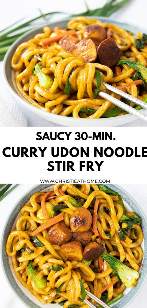 Saucy Easy 30-min. Curry Udon Noodle Stir fry Easy Udon Noodle Recipe Stir Fry, Japanese Curry Noodles, Curry Udon Recipe, Curry Udon Noodles, Seafood Udon, Veggie Udon, Hibachi Food, Udon Noodle Stir Fry, Udon Noodle Recipe