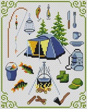 Cross Stitch Camper, Camping Cross Stitch Patterns, Cross Stitch Camping, 2024 Couture, Needlepoint Stitch, Cross Stitch Needles, Mini Cross Stitch, Stitch Ideas, Needle Point