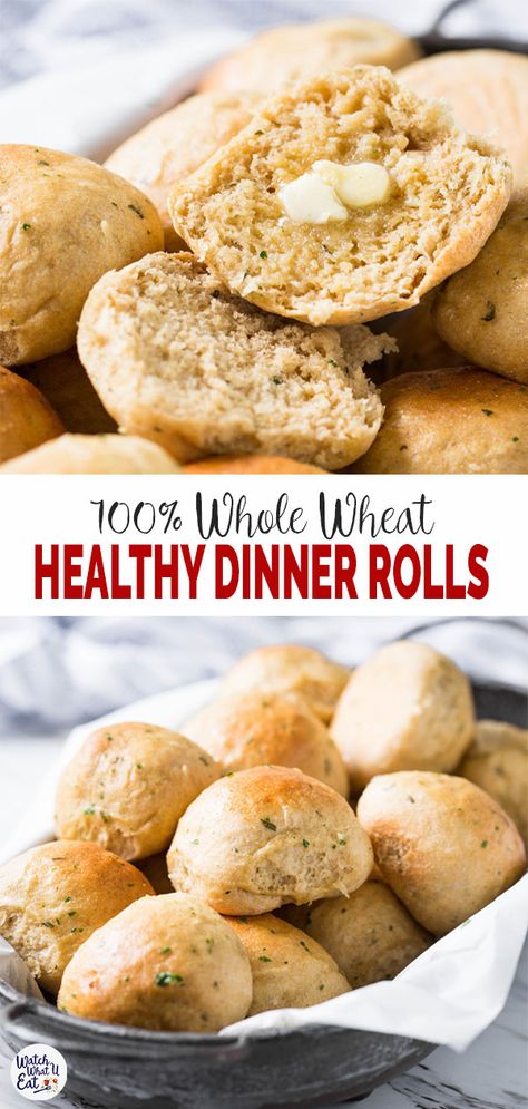 Healthy Whole Wheat Dinner Rolls - use this recipe to make easy, soft & fluffy dinner rolls at home. Add fresh garlic and herbs to give them an absolute taste. The best part is no one will ever believe that these are made from 100% whole wheat flour. | #watchwhatueat #dinnerrolls #wholewheat #wholewheatrolls #healthythanksgiving Whole Wheat Dinner Rolls, Healthy Rolls, Wheat Dinner Rolls, Wheat Flour Recipes, Whole Wheat Rolls, Fluffy Dinner Rolls, Healthy Bread Recipes, Wheat Recipes, Best Bread Recipe