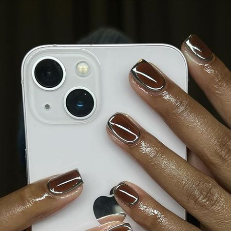 KINGBsWRLD on Instagram: "so cool. russian mani experience set" Fall Russian Manicure, Fall Nails Natural Nail, Brown Nails 2024, Fall Polish 2024, Nail Designs On Natural Nails, Brown Short Nails, Short Brown Nails, Russian Mani, Russian Manicure Design