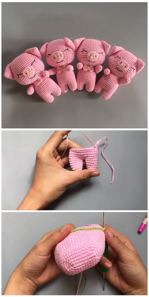 Crocheted Stuffed Animals, Crochet Pig, Crochet Toys Free, Easy Crochet Animals, Crochet Keychain Pattern, Crochet Baby Toys, Crochet Animals Free Patterns, Crochet Amigurumi Free, Crochet Stitches For Beginners