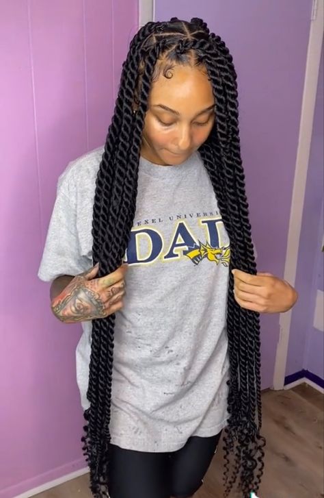 Coco Twist Braids, Braid Parts, Braids 2023, Big Twist Braids Hairstyles, Locs Short, Rope Twist Braids, Braided Crown, Two Braid Hairstyles, Chanel Heels