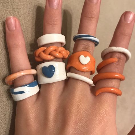 Matching Clay Rings, Polymer Clay Ring Ideas, Polymer Clay Rings Diy, Clay Ring Tutorial, Clay Ring Ideas, Polymer Rings, Polymer Clay Rings, Cincin Diy, Diy Clay Rings