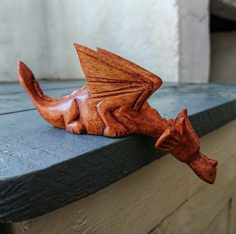 Small but Cutehand Carved Wooden Dragon. - Etsy UK Wooden Tree Carving, Dragon Carvings Wood, Dragon Wood Carving, Carving Animals, Wooden Dragon, Dragon Carving, Carved Wooden Animals, Beeswax Polish, Dragon Wall