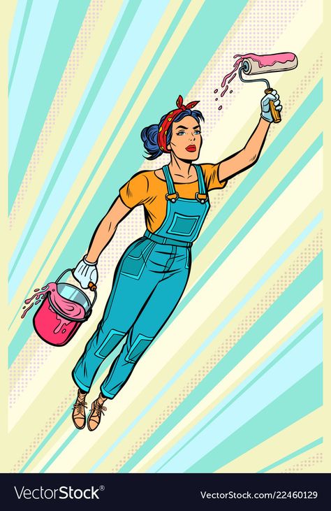 Outdoor Wear Women, Retro Vector Illustration, Drukarka 3d, Pop Art Retro, House Painter, Cleaning Logo, Retro Vector, Cartoon People, Aspiring Artist