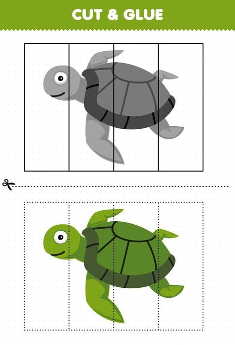 Education game for children cut and glue with cute cartoon turtle printable underwater worksheet Turtle Worksheet, Turtle Printable, Cute Cartoon Turtle, Vector Snowflake, Cartoon Turtle, Cut And Glue, Game For Children, Sea Turtles, Kindergarten Activities