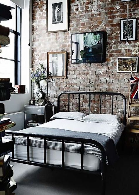 72 Industrial Bedroom Ideas and Design Tips to Try - Cozy Home 101 Brick Wall Bedroom, Industrial Bedroom Furniture, Industrial Decor Bedroom, Industrial Style Bedroom, Industrial Bedroom Design, Contemporary Bedroom Design, Vintage Industrial Decor, Industrial Bedroom, Industrial Interior Design