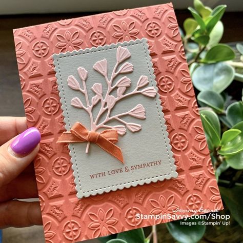 Brown Cardstock Cards, Sympathy Card Stampin Up Simple, Stampin Up Cards Sympathy Project Ideas, Stampin Up Fern 3d Embossing Folder Cards, Handmade Sympathy Cards Cardmaking, Sympathy Card Tutorials, Forever Fern Sympathy Cards, Sympathy Cards Handmade For Men, Simple Sympathy Cards Handmade