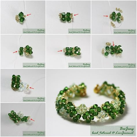 How to Make Beautiful Four-Leaf Clover Beaded Bracelet tutorial and instruction. Follow us: www.facebook.com/fabartdiy Beaded Bracelet Diy, Green Beaded Bracelets, Diy Bracelets Tutorials, Beaded Bracelets Tutorial, Beaded Jewelry Tutorials, Handmade Jewelry Tutorials, Womens Jewelry, Beaded Bracelet Patterns, Handmade Beaded Jewelry