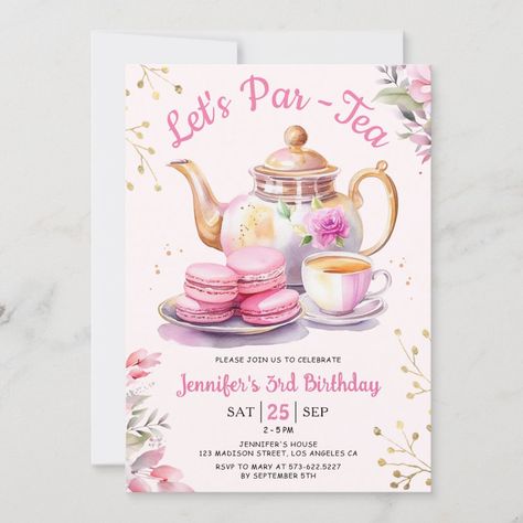 Tea For Three, Par Tea, Pink Tea Party, Royal Tea Parties, Girls 3rd Birthday, Tea Party Invitations, Girls Tea Party, Tea Party Theme, 2nd Birthday Invitations