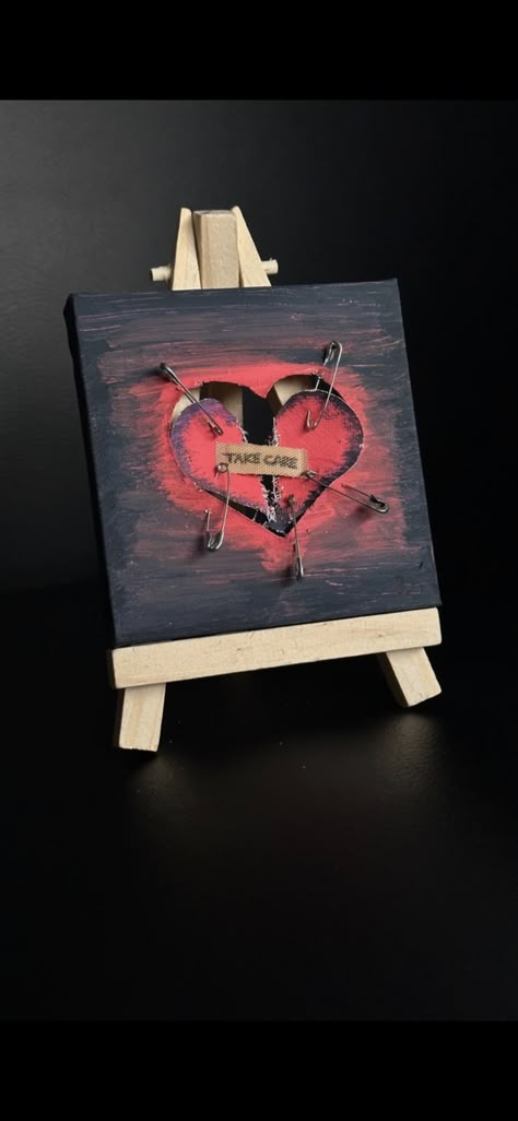 Real Heart Painting On Canvas, Painting Of Heart Break, Breakup Painting Ideas, Heart Tutorial Drawing, Artwork About Heartbreak, Broken Hearted Painting Ideas, Broken Hearts Painting, Emotional Painting Ideas, Broken Canvas Ideas