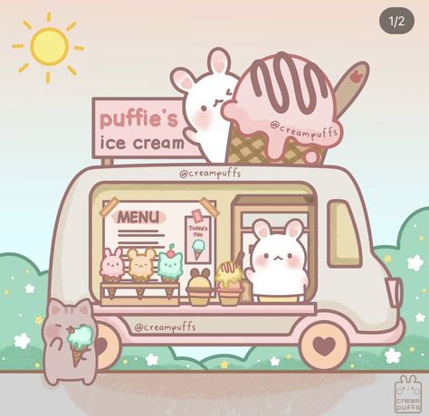 귀여운 음식 그림, Mint Ice Cream, Kawaii Illustration, Cute Food Drawings, Food Drawings, Cute Animal Drawings Kawaii, Ice Cream Truck, Cute Kawaii Drawings, Kawaii Doodles