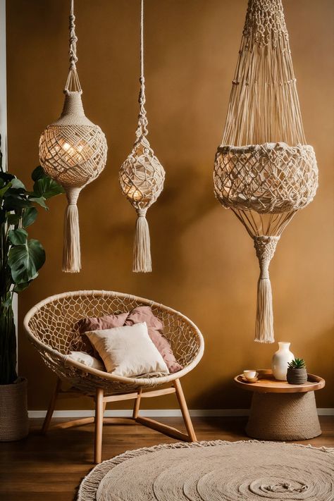 Mesmerizing Macrame Wedding Decor: Dazzling Hanging Accents Macrame Branding, Macrame Decor Ideas, Bohemian Chair, Macrame Lampshade, Macrame Wedding Arch, Macrame Wedding Decor, Macrame Arch, Unique Macrame, Simple Table Settings