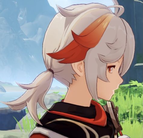 Genshin Impact Side Profile, Side Profile Drawing Reference Anime, Kazuha Haircut, Kazuha Side Profile, Kazuha Reference, Genshin Side Profile, Anime Side Profile Reference, Chibi Side Profile, Side Profile Eyes