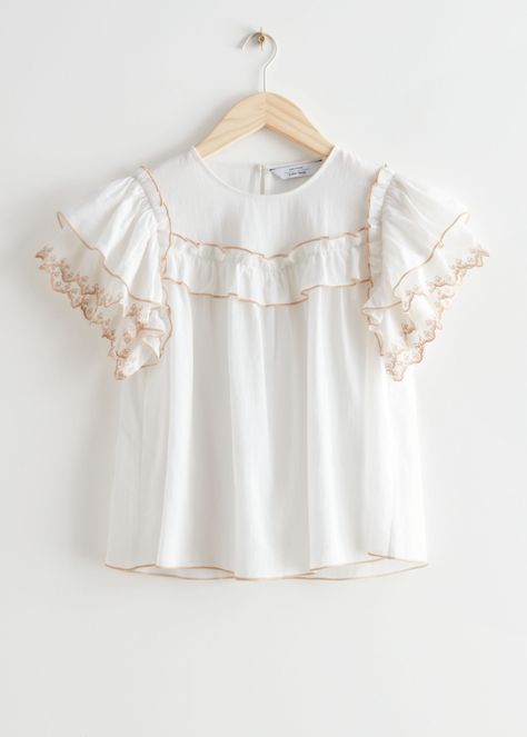 Ruffled Short Sleeve Blouse - White - Blouses - & Other Stories BE Business Casual Outfits Winter, Layered Short, White Ruffle Blouse, Party Blouse, Fashion Themes, Chic Blouses, Newborn Dresses, Ruffle Shorts, Casual Winter Outfits