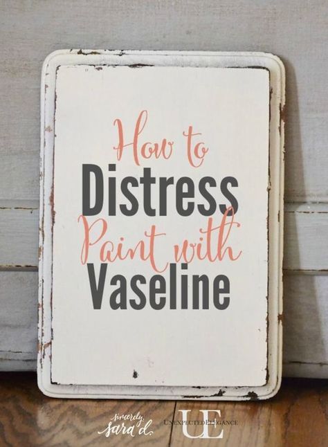 Want to easily distress a piece of furniture?! Try this awesome and EASY technique using Vaseline. Distress Paint, Diy Ombre, Distressed Furniture, Distressed Painting, Refurbished Furniture, Paint Furniture, Redo Furniture, Repurposed Furniture, Painting Tips