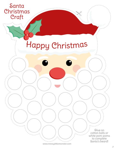 Cotton Ball Santa Beard, Santa Claus Countdown Craft, Preschool Countdown To Christmas, Santa Cotton Ball Craft, Christmas Cotton Ball Crafts, Santa Countdown Printable, Christmas Crafts With Cotton Balls, Santa Countdown Beard, Santa Beard Countdown Free Printable