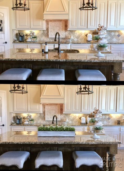 How To Decorate Island With Sink, Kitchen Sink Island Organization, Hide Kitchen Sink Island, Sink In Island Kitchen Decor, Sink Island Decor, How To Style Kitchen Island With Sink, Sink Facing Living Room, Island With Sink Decor Ideas, Island Sink Ideas