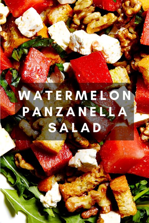 Panzanella Salad Recipe, Crunchy Bread, Tomato Mozzarella Salad, Honey Lime Dressing, Spring Food, Mozzarella Salad, Panzanella Salad, Juicy Watermelon, Peach Salad