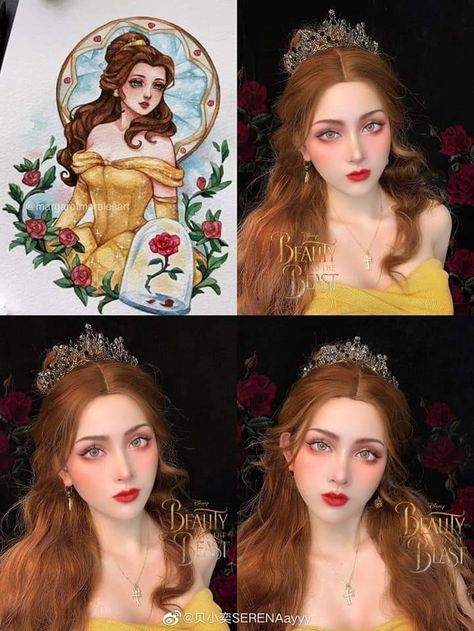 Belle Makeup Disney, Princess Belle Makeup, Makeup Disney Princess, Princess Makeup Looks, Sleeping Beauty Cosplay, Belle Makeup, Disney Princess Makeup, Cartoon Makeup, Disney Princess Hairstyles