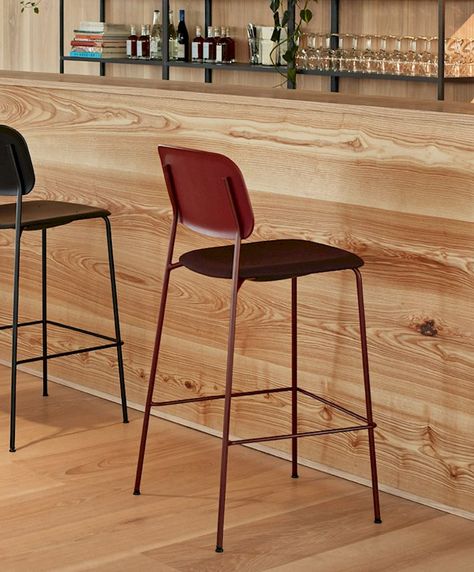 SOFT EDGE 10 BAR STOOL UPHOLSTERY - HAY Hay Soft Edge, Red Bar Stools, Strong Curves, Scandinavia Design, Red Bar, Low Stool, Arne Jacobsen, Fritz Hansen, Kitchen Stools