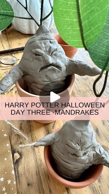 Diy Harry Potter Clay Crafts, Harry Potter Project Ideas, Harry Potter Halloween Ideas, Mandrakes Harry Potter, Harry Potter Air Dry Clay Ideas, Diy Mandrake Harry Potter, Halloween Harry Potter Decorations, Herbology Harry Potter, Harry Potter Party Decorations Diy