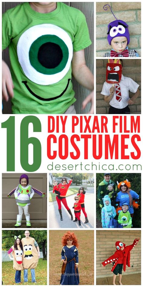 Everyone loves Pixar Films, so it's no surprise that they inspire lots of Pixar costumes each Halloween. Check out this round up of fun Pixar Costumes! Disney Dress Up Days Homecoming, Diy Pixar Costumes, Disney Characters Costumes Diy, Pixar Halloween Costumes, Easy Disney Costumes, Fantasia Diy, Sew Costume, Pixar Costume, Disfraz Toy Story