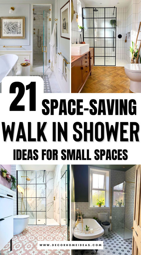 Discover 21 stylish walk-in shower ideas designed to elevate small bathrooms without sacrificing function or luxury. From clever layouts to sleek glass enclosures and space-saving fixtures, these chic designs make even the smallest spaces feel open and inviting. Explore creative tips for maximizing every inch—perfect for adding elegance and practicality to compact bathrooms! Small Shower Stall Remodel, Small Bathrooms With Walk In Showers, Square Bathroom Layout, Small Walk In Showers, Walk In Shower Small Bathroom, Bathroom Walk In Shower Ideas, Bathroom Conversion, Small Bathroom Tiles Ideas, Small Bathroom Remodeling Ideas