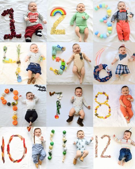 Using holidays or monthly themes to build a number and take a photoshoot each month of baby's first year! First Month Pictures Ideas, Ideas For Baby Monthly Pictures, First Month Photo Ideas, Kids Monthly Photoshoot, First Month Photoshoot Ideas, Monthly Photo Ideas, First Month Birthday Ideas, Infant Milestones By Month Pictures, January Baby Monthly Photo Ideas