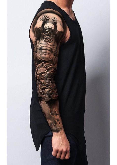 Atlas Sleeve Tattoo, Philosophy Tattoos, Arm Cover Up Tattoos, Mother Mary Tattoos, Tattoo Homme, Roman Tattoo, Atlas Tattoo, Outer Forearm Tattoo, Zeus Tattoo