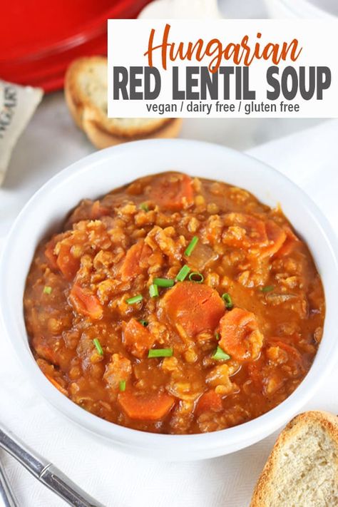 Hungarian Red Lentil Soup, Vegan Hungarian, Vegan Lentil Soup Recipes, Lentil Soups, Cooking Vegan, Hungarian Food, Vegan Lentil Soup, Lentil Dishes, Soup Vegan