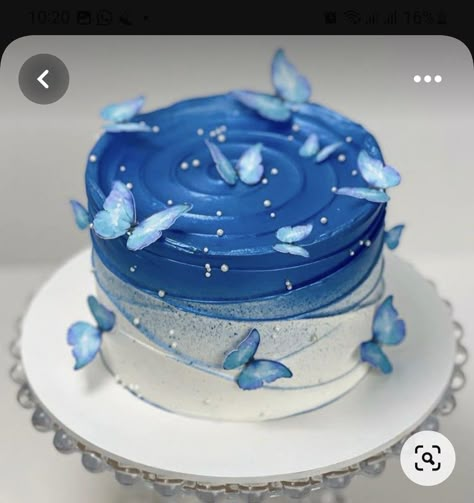 Blue Girly Birthday Cakes, Pastel Blue Cake Birthday, Cack Designe New, Pastel Blue Cake Aesthetic, Blue Cake Designs Birthday, Inspirasi Foto Studio, Blue Butterfly Cake, Studio Prewedding, Birthday Cake For Women Simple